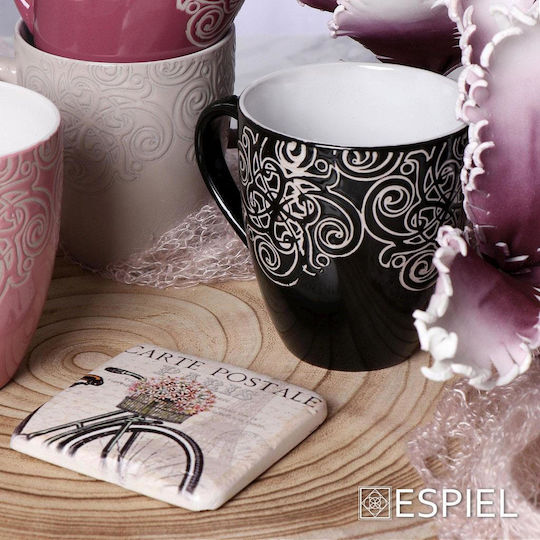Espiel Ceramic Beige Coasters Bicycle 9x9cm 6pcs