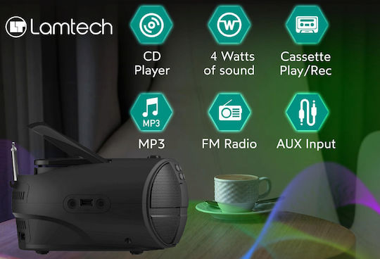 Lamtech Lamtech Tragbares Soundsystem mit Bluetooth Radio USB MP3 Kassettenspieler Schwarz