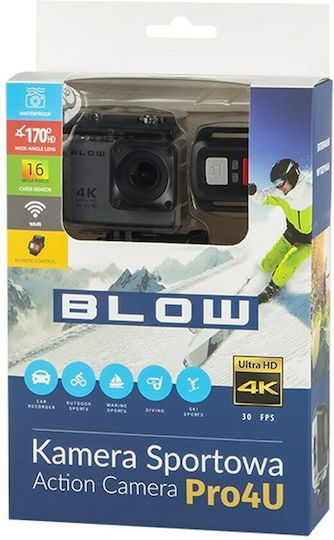 Blow 78-538 Action Camera 4K Ultra HD Υποβρύχια (με Θήκη) με Οθόνη 2" και Wi-Fi Ασημί