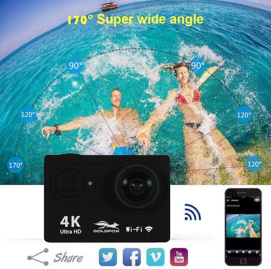 Clever Clever 30fps Action Camera 4K Ultra HD Υποβρύχια (με Θήκη) και Wi-Fi Μαύρη