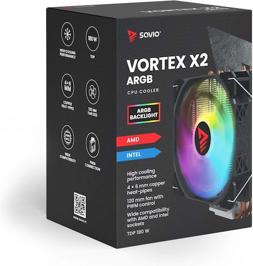 Savio Vortex X2 ARGB Ψύκτρα Επεξεργαστή για Socket AM4/AM5/1200/115x/1700