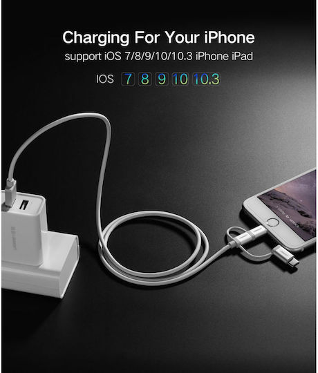Ugreen Braided USB to Lightning / Type-C / micro USB Cable 2A Λευκό 1.5m 50203