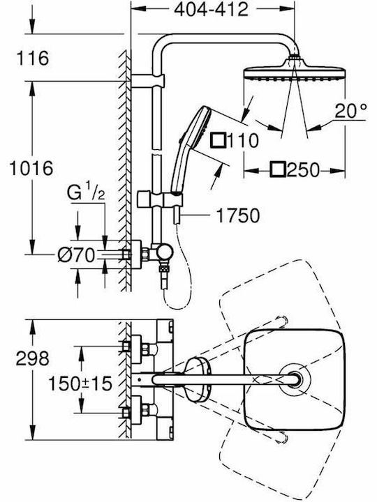 Grohe Vitalio Comfort 250 Coloană de duș cu Baterie Neagră