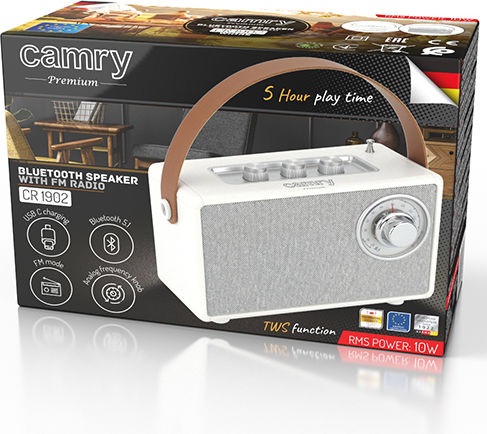 Camry Ηχείο Bluetooth 5W με Ραδιόφωνο και Διάρκεια Μπαταρίας έως 5 ώρες Λευκό CR1902