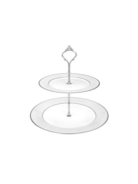 Oriana Ferelli Porcelain Dessert Tower Stand with 2 Tiers Classic Stripes 17310/S Black Ø27cm