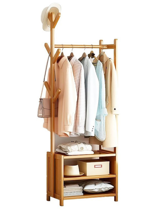 Floor Garment Rack made of Bamboo Beige 50x30x138cm