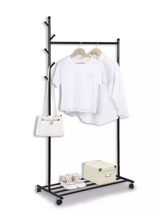 Wheeled Floor Garment Rack made of Metal Telescopic Black 79x39x165cm