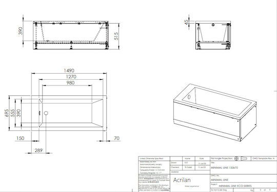 Acrilan Minimal Line Вана Акрил 150x70см