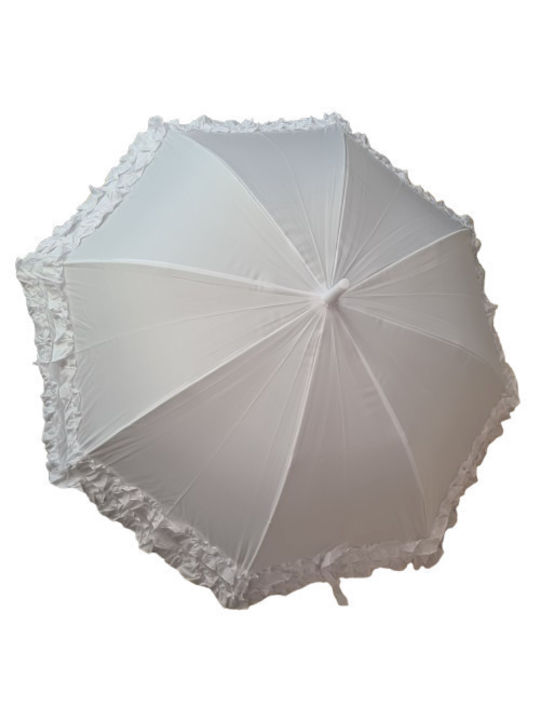 Bridal Automatic Cane Rain Umbrella Φ106×85 White with Double Ruffle Trim