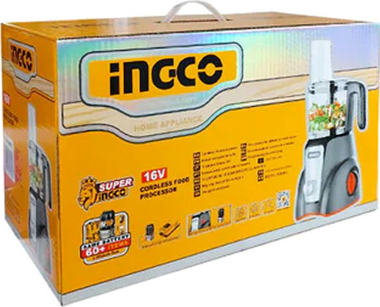 Ingco Multifunctional Food Processor 250W with Pot 1.25lt and Jug Blender Gray