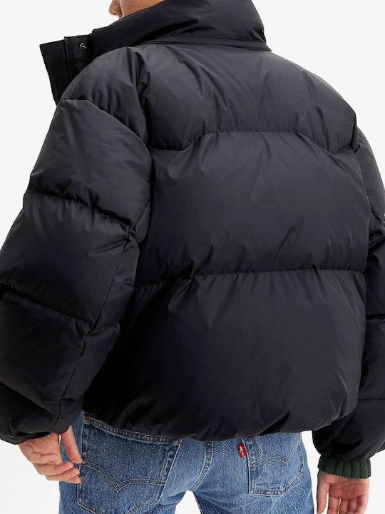 Women's Short Puffer Jacket for Winter Caviar