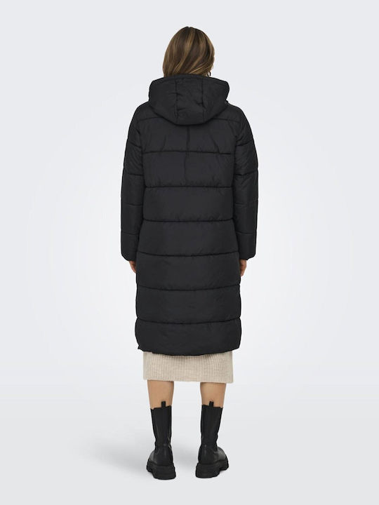 Montana Women's Long Puffer Jacket for Winter with Hood Black