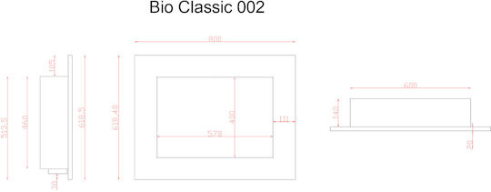 EcoHot Bio Classic 002 IB Indoor Wall Mounted Bioethanol Fireplace Silver 80x15.5x62cm