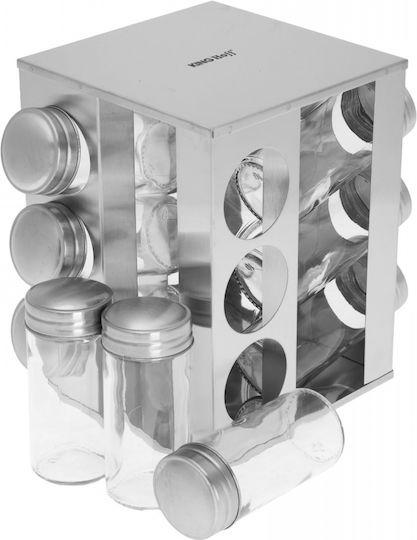 KING Hoff Metallic Tabletop Rotating Spice Rack Silver 13pcs
