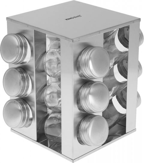 KING Hoff Metallic Tabletop Rotating Spice Rack Silver 13pcs