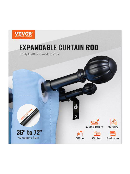 Vevor Extendable Metallic Curtain Pole Single 92-183cm Black