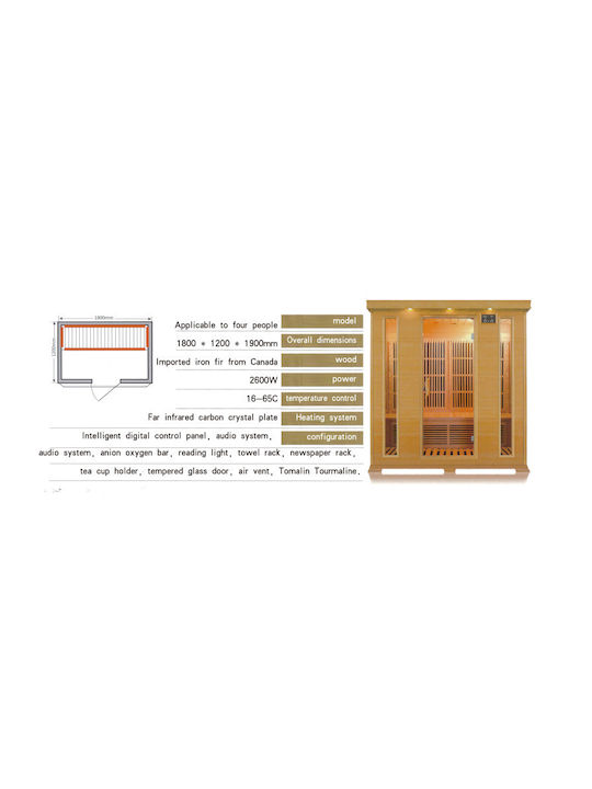 Fujia Indoor Infrared Sauna for 4 Persons L180xD120xH190cm