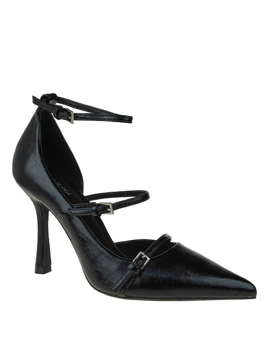 Corina Black High Heels with Strap