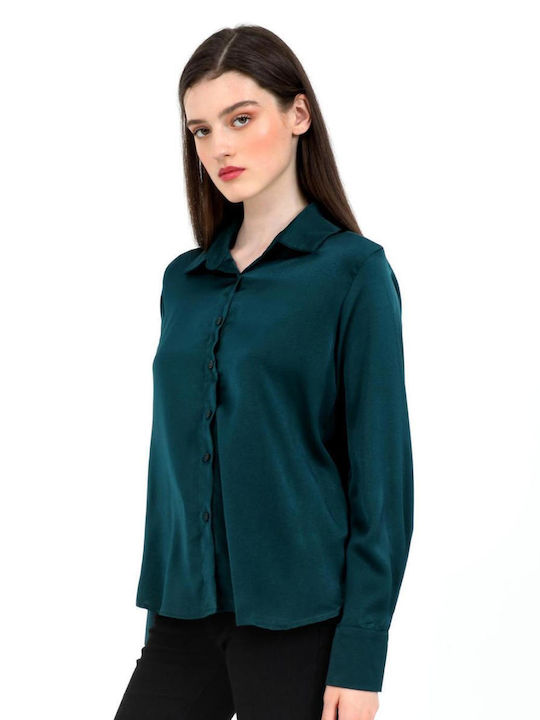 Doca Women's Satin Long Sleeve Shirt Green