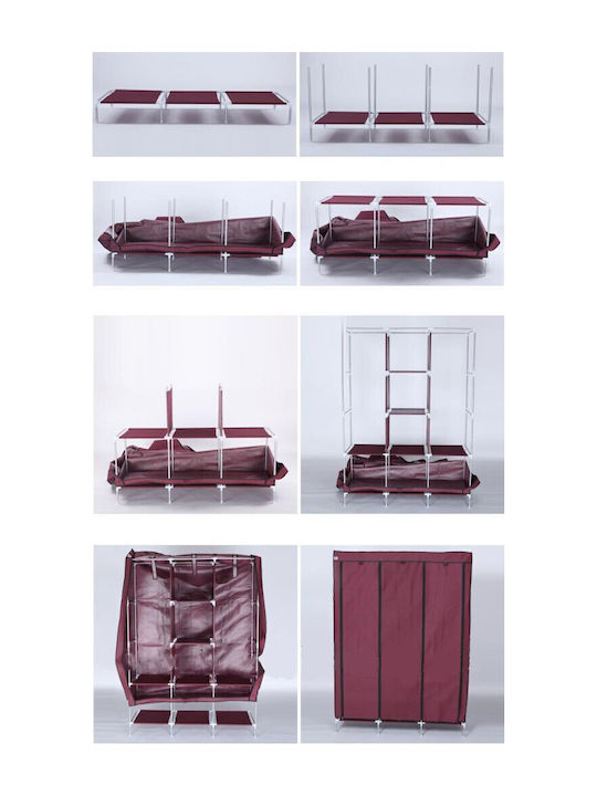 Fabric Wardrobe with Shelves in Red Color 130x45x175cm