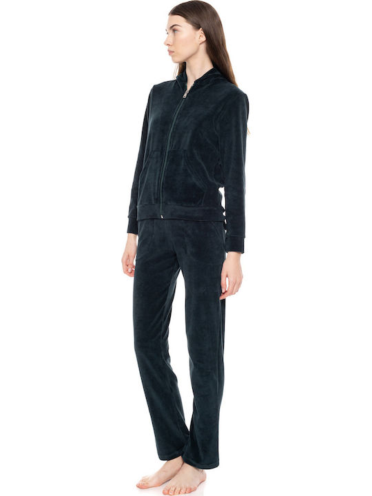 Damen Jogginghosen Samt Navy Blau