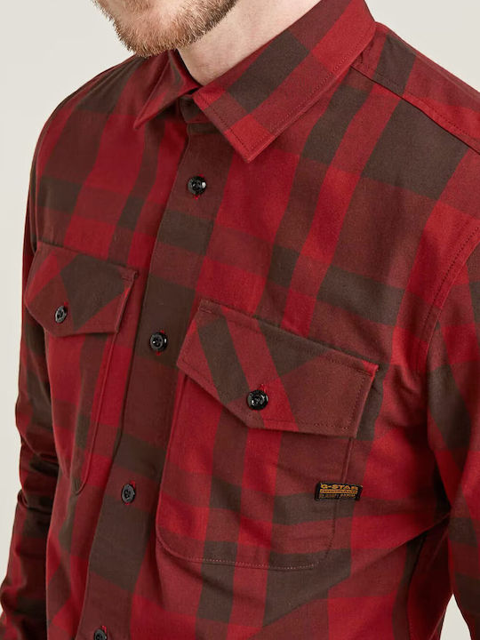 Marine Long Sleeve Slim Fit Checked Shirt Dry Red