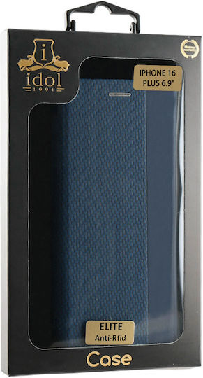 Idol 1991 Elite Anti-rfid Book Synthetic Leather / Silicone Blue (iPhone 16 Plus)