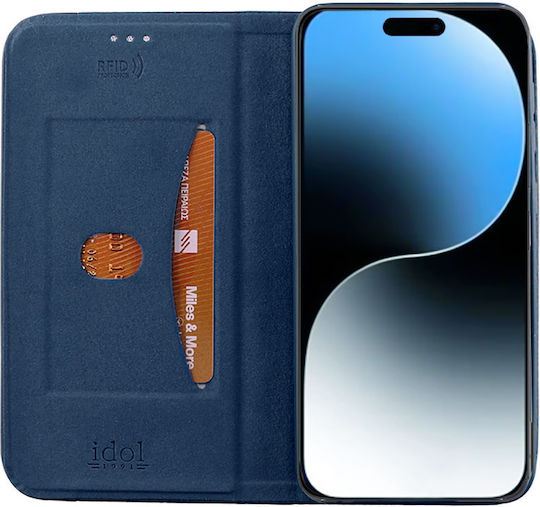 Idol 1991 Elite Anti-rfid Book Synthetic Leather / Silicone Blue (iPhone 16 Plus)