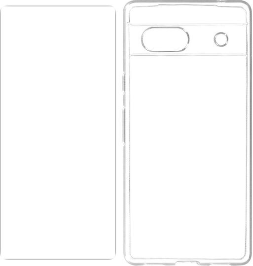 Avizar Hülle Google Pixel 7a Silikongel 9h Abgeschrägte Kante Transparent