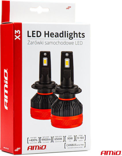 AMiO Autolampen X3 H11 H9 H16 H8 Canbus LED 6500K Kaltes Weiß 16V 90W Menge