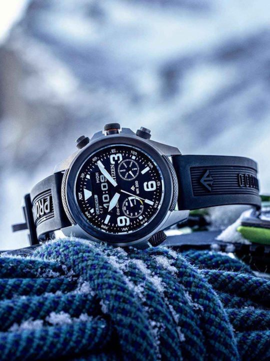 Citizen Promaster Land Ψηφιακό Ανδρικό Ρολόι Χρονογράφος Eco - Drive με Μαύρο Καουτσούκ Λουράκι