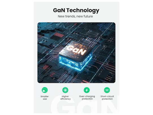 Ugreen Încărcător Fără Cablu GaN cu Port USB-A și 2 Porturi USB-C 65W Quick Charge 4.0 Gri (CD244)