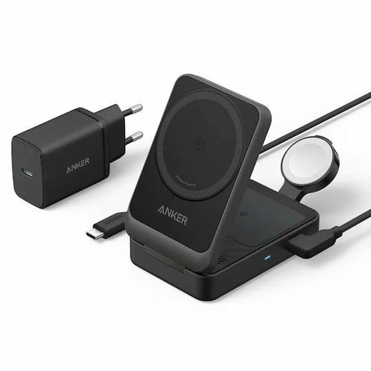 Anker Φορτιστής Magsafe 15W Μαύρος (MagGo 3-in-1 Foldable)