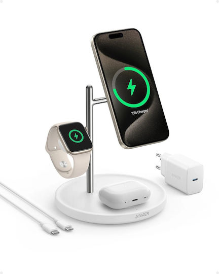 Anker Φορτιστής Magsafe 15W Power Delivery Λευκός (MagGo 3 in 1 B25M3321)