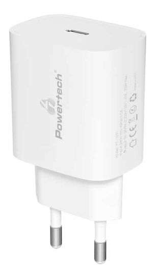 Powertech Φορτιστής Χωρίς Καλώδιο με Θύρα USB-C 20W Power Delivery Λευκός (PT-1091)