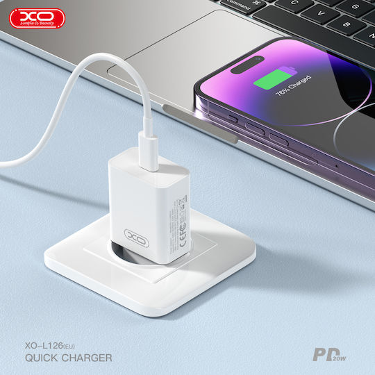 XO Încărcător Fără Cablu cu Port USB-C 20W Quick Charge 2.0 Albς (L126)