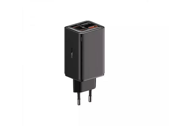 Baseus Charger Without Cable GaN with 2 USB-A Ports and 2 USB-C Ports 65W Power Delivery Blacks (GAN6 Pro)
