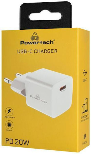Powertech Φορτιστής Χωρίς Καλώδιο με Θύρα USB-C 20W Power Delivery / Quick Charge 2.0 / Quick Charge 3.0 Λευκός (PT-1223)