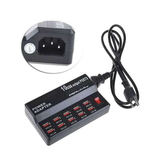Lineme Charging Stand with 10 USB-A Ports 60W in Black color (80-00143)