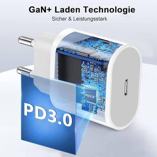 Andowl Φορτιστής Χωρίς Καλώδιο με Θύρα USB-C 20W Power Delivery / Quick Charge 3.0 Λευκός (Q-CD012 US)