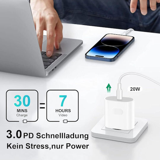 Andowl Φορτιστής Χωρίς Καλώδιο με Θύρα USB-C 20W Power Delivery / Quick Charge 3.0 Λευκός (Q-CD012 US)