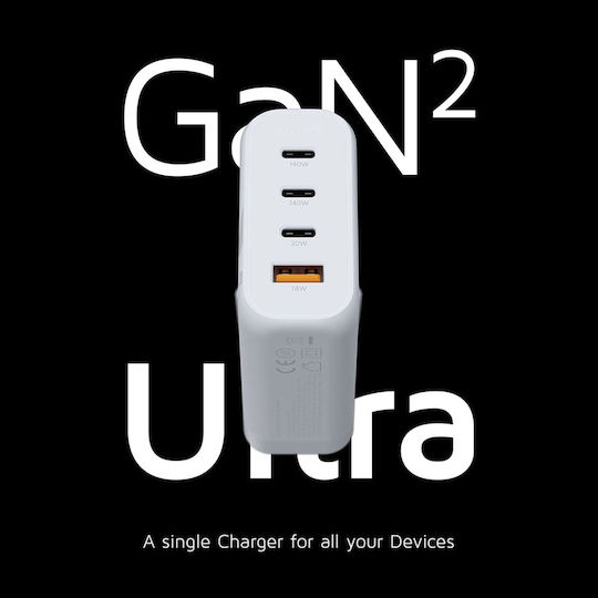 Xtorm Φορτιστής Χωρίς Καλώδιο GaN με Θύρα USB-A και 3 Θύρες USB-C 140W Power Delivery / Quick Charge 3.0 Λευκός (XEC140 GaN2 Ultra)