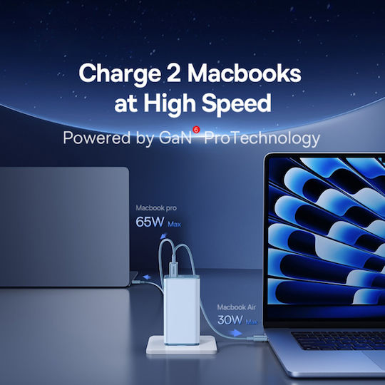 Baseus Ladegerät GaN mit 2 USB-A Anschlüsse und 2 USB-C Anschlüsse und Kabel USB-C - USB-C 100W Blau (Wall Charger Gan6 Pro)