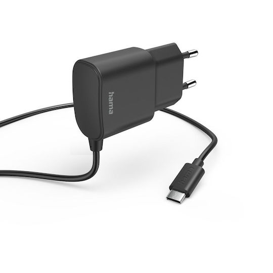 HAMA Зарядно Устройство с Вграден Кабел USB-C 12W Черно 00201618