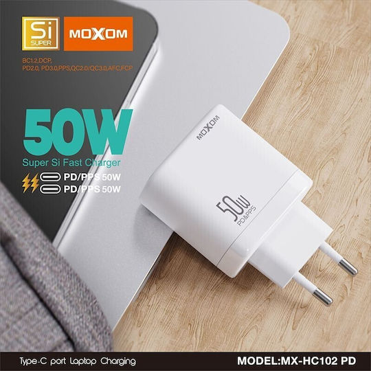Moxom Charger Without Cable with 2 USB-C Ports 50W Whites (MX-HC102PD)
