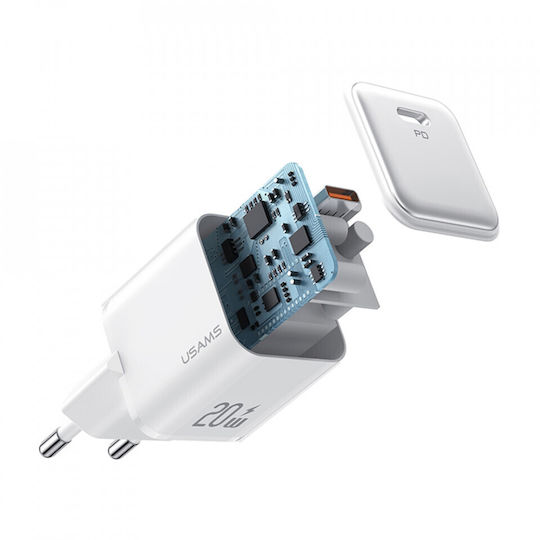 Usams Charger Without Cable with USB-C Port 20W Power Delivery Blacks (CC183)