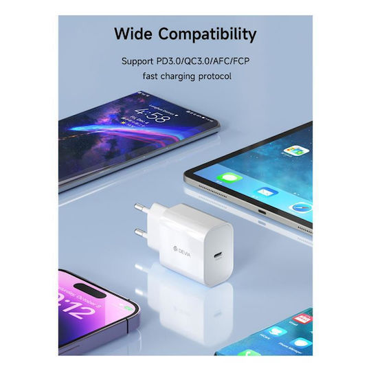 Devia Φορτιστής Χωρίς Καλώδιο με Θύρα USB-C 20W Power Delivery Λευκός (Rlc-318b V2)
