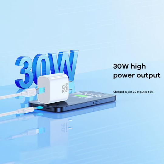 Remax Charger GaN with USB-C Port and Cable USB-C 30W Whites