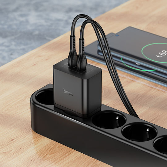 Hoco Φορτιστής με 2 Θύρες USB-C και Καλώδιο USB-C - USB-C 45W Power Delivery Μαύρος (N35)