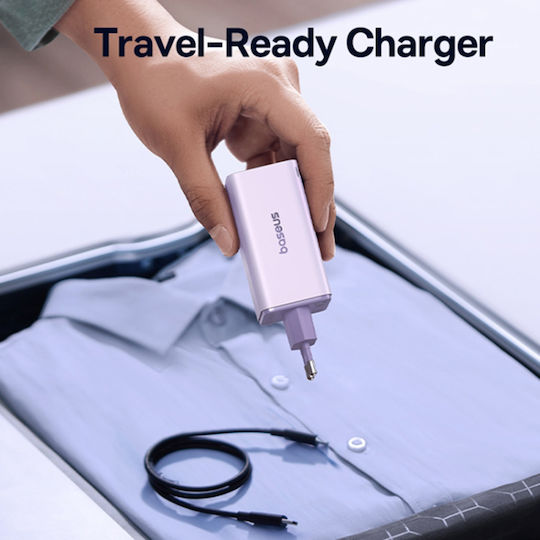 Baseus Ladegerät GaN mit 2 USB-A Anschlüsse und 2 USB-C Anschlüsse und Kabel USB-C - USB-C 100W Lila (P10162705532-00)